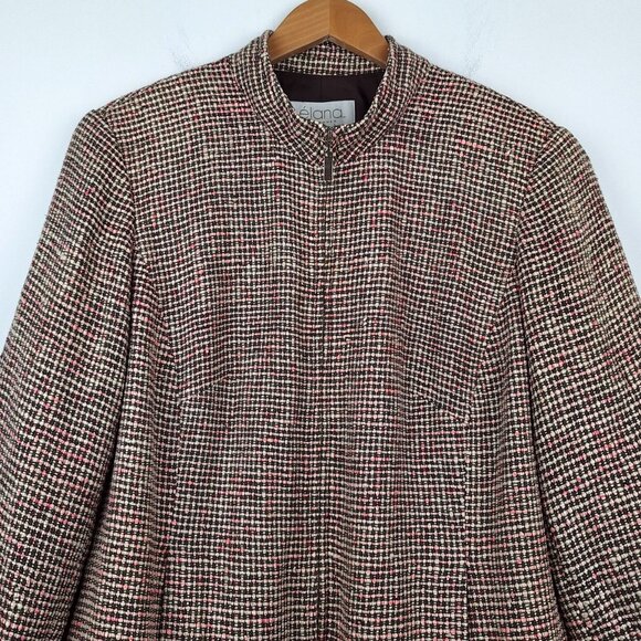 100% Silk Tweed Blazer Jacket Size 14. Pink White Brown Boucle Elana by Tanner - Picture 3 of 16